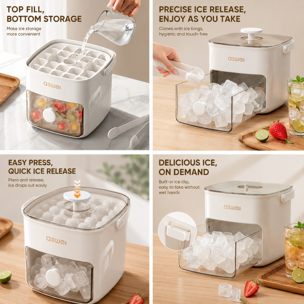 2 in 1 Eiswürfelform mit Deckel und Aufbewahrungsbox 48 Fächer Manuelle Eiswürfelbox 300 ml