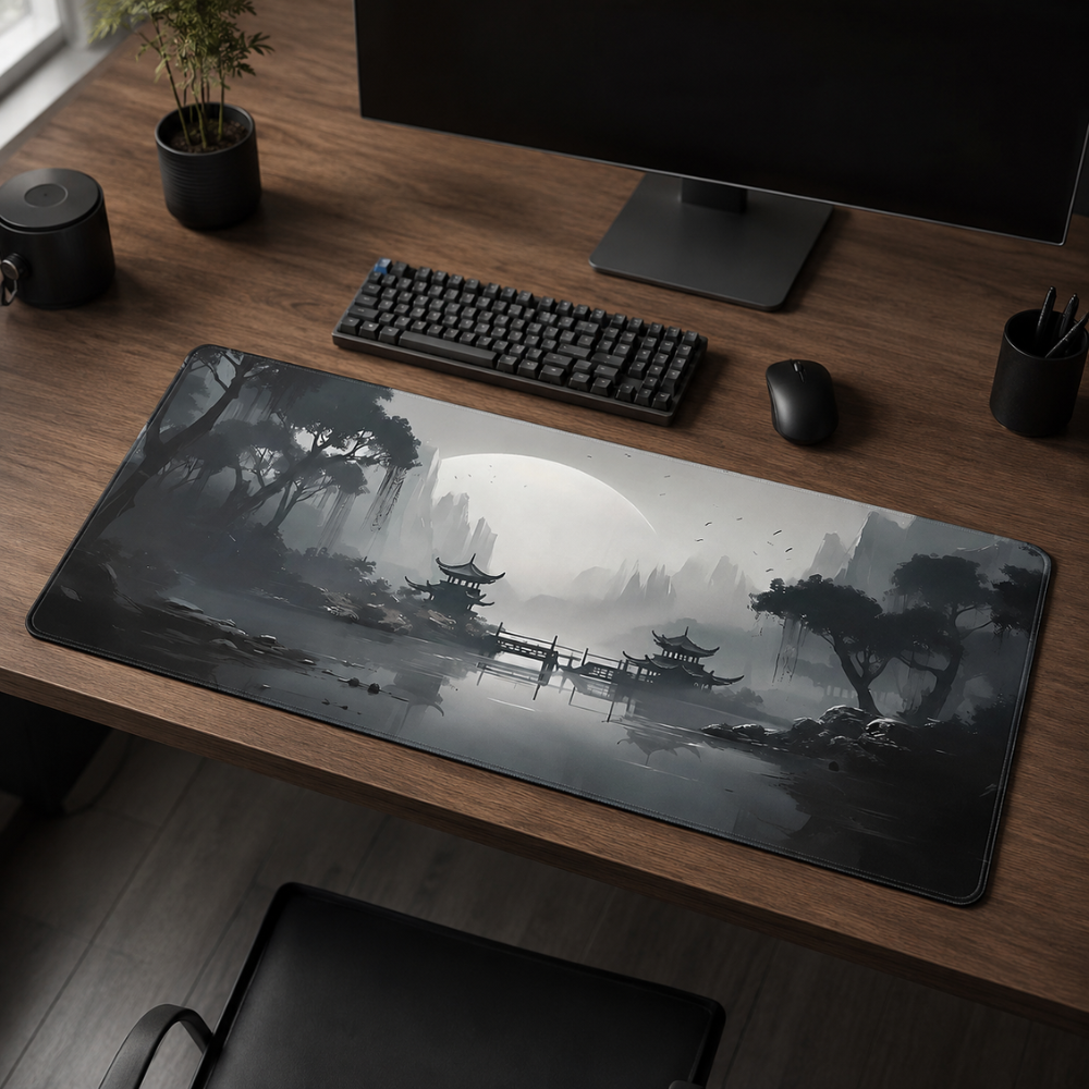 Schreibtischunterlage & XXL Gaming-Mauspad 100 × 50 cm – Sakura-Landschaft bei Nacht, rutschfeste Stoffmatte für Büro, Homeoffice, Schule & Gaming