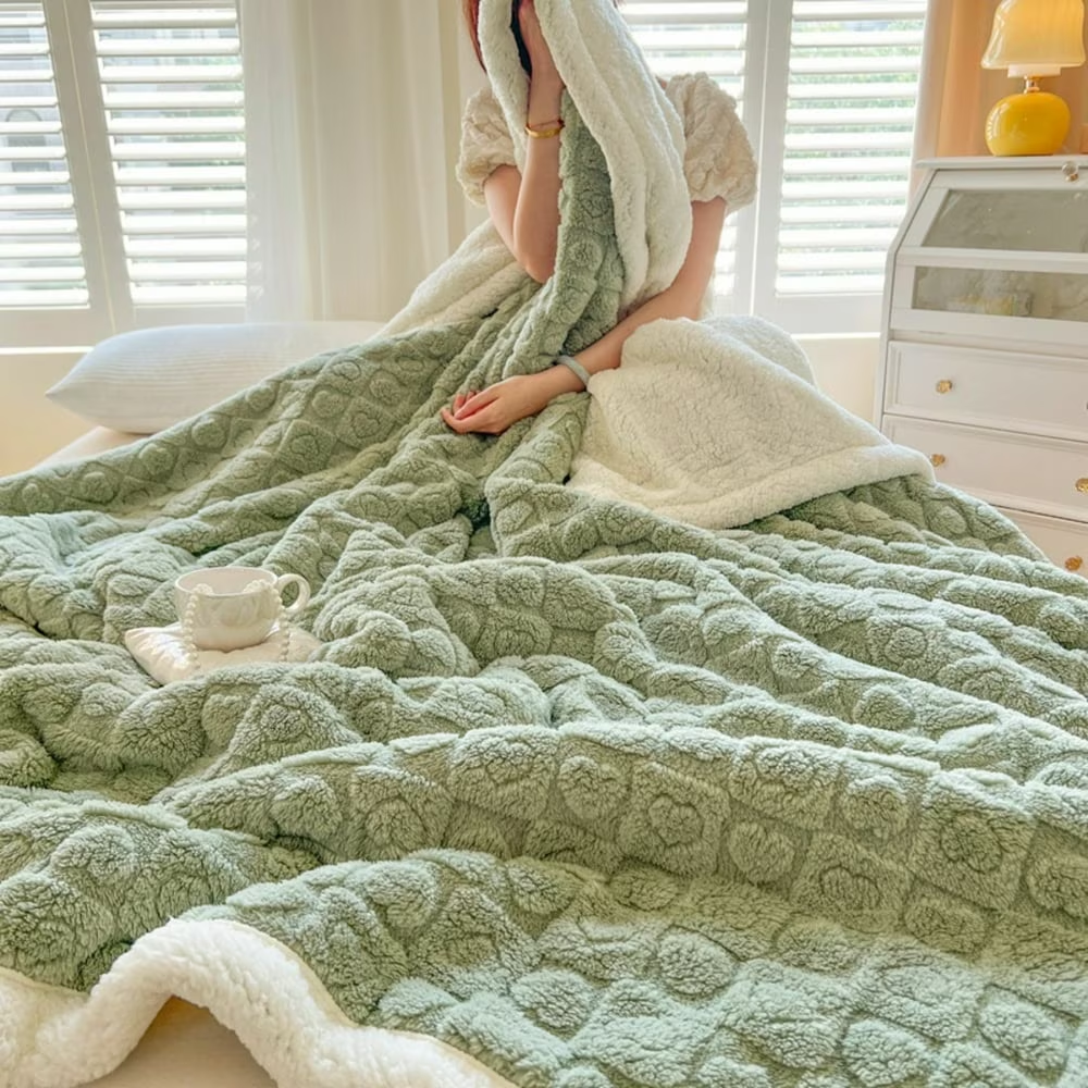 Winterdecke mit Herzmuster – Dicke Kuscheldecke aus weichem Polyester für Sofa und Bett