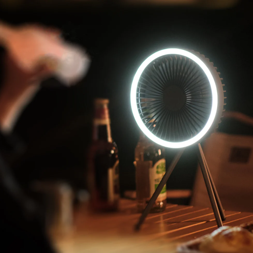 Camping Ventilator mit LED Licht USB Akku Powerbank Hängend oder mit Stativ für Zelt Outdoor