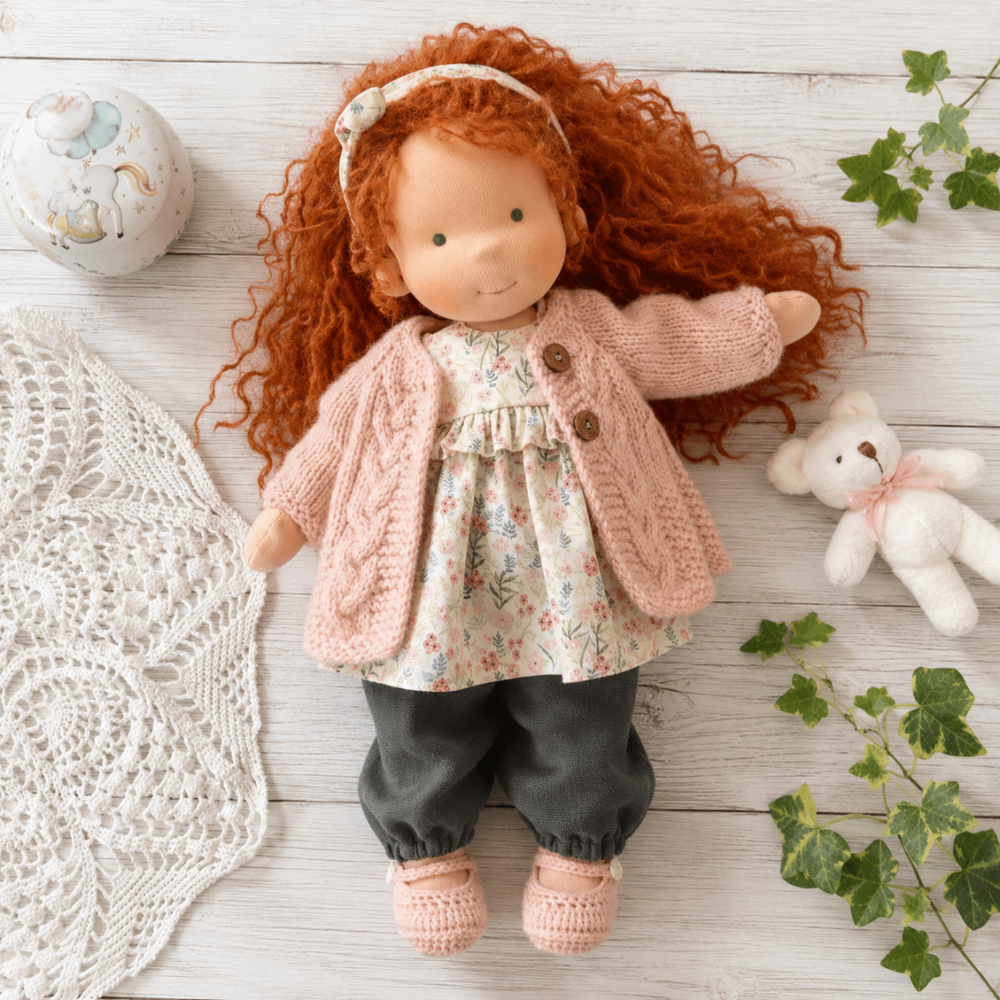 Waldorf-inspirierte Stoffpuppe 30 cm für Kinder Weiche Ragdoll Kuschelpuppe zum Spielen und Dekorieren