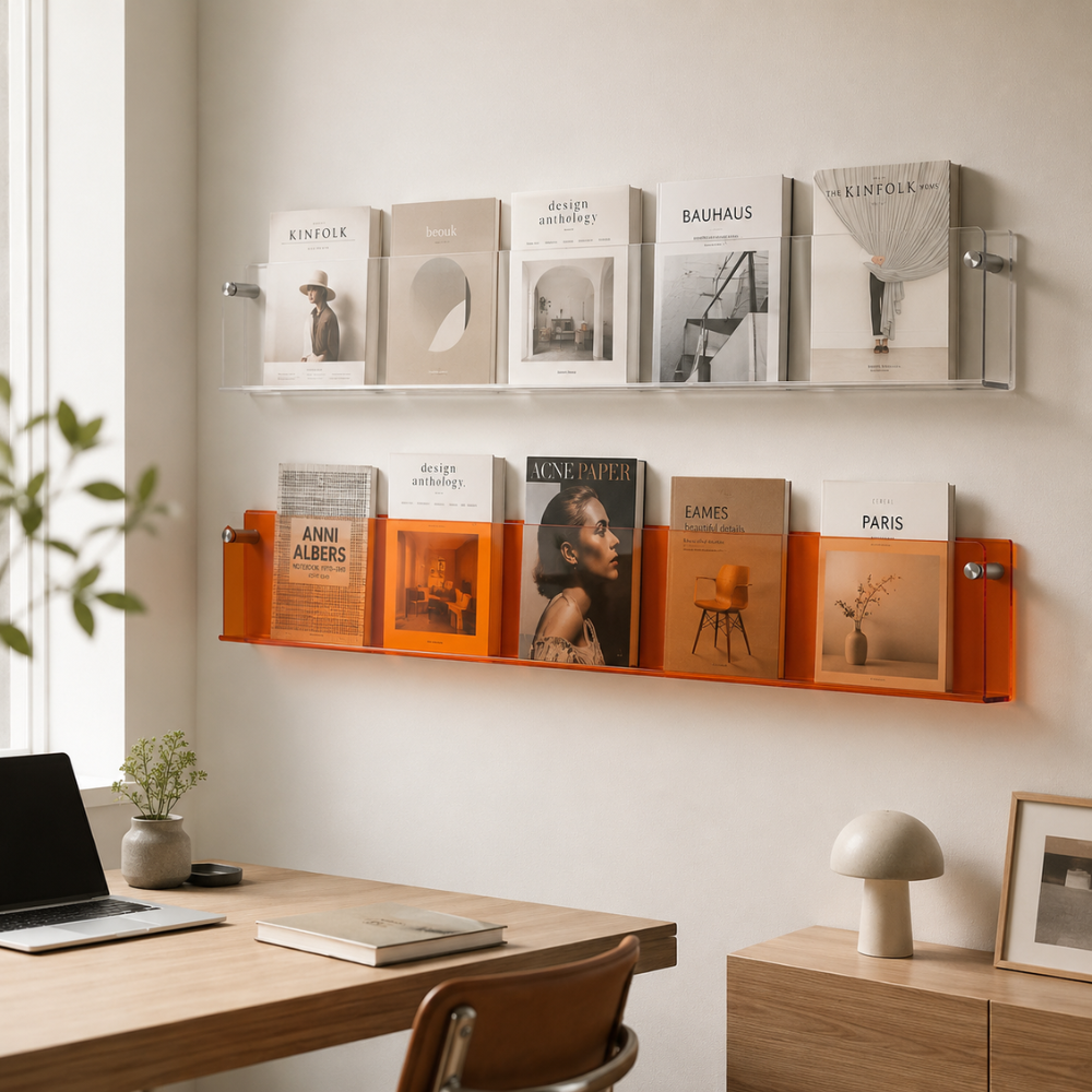 Transparentes Wandregal aus Kunststoff Wandmontierter Prospekthalter für Bücher Zeitschriften Magazine Büro Zuhause