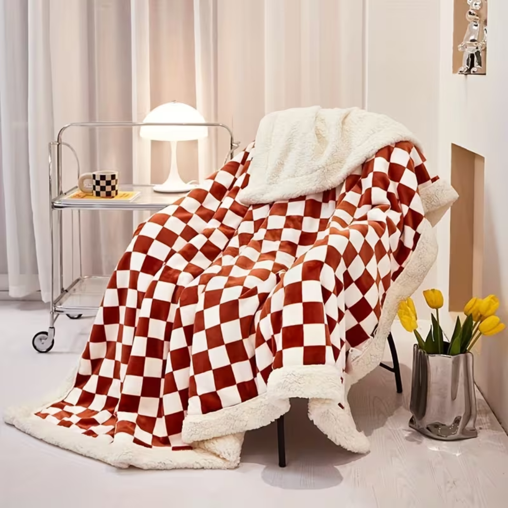 Kuschelige Fleecedecke mit Karo-Muster 150x200 bis 200x230 cm – Dicke Wohndecke für Sofa und Bett