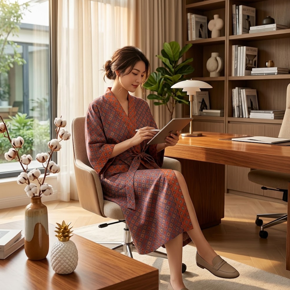 Retro Kimono Bademantel aus Baumwolle - Luftiger Morgenmantel & Loungewear für Damen & Herren