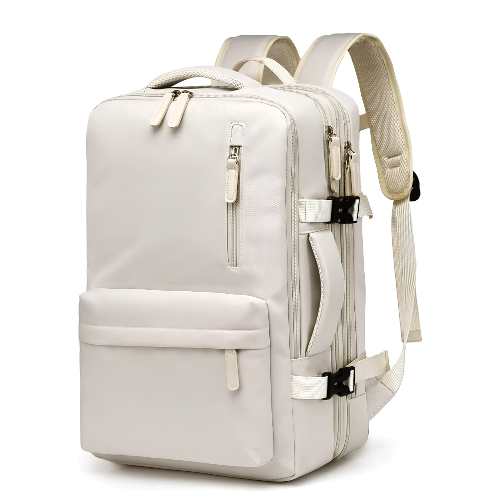 Erweiterbarer Handgepäck-Rucksack 46 × 30 × 16–26 cm – Wasserabweisender Laptop-Reiserucksack mit vielen Fächern