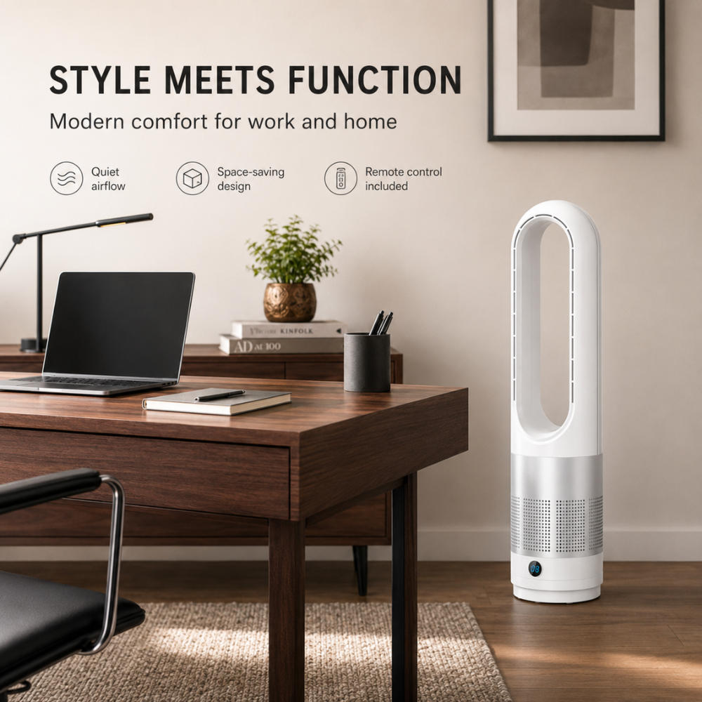 Leiser flügelloser Turmventilator mit Fernbedienung, Timer & 8 Geschwindigkeiten | 20 W Standventilator für Schlafzimmer, Büro & Wohnzimmer
