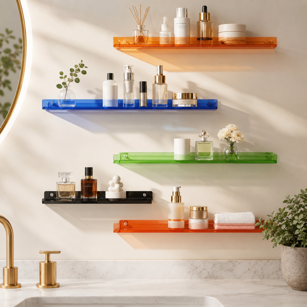Selbstklebendes Acryl Wandregal ohne Bohren U oder L Form Wandablage in mehreren Farben und Größen