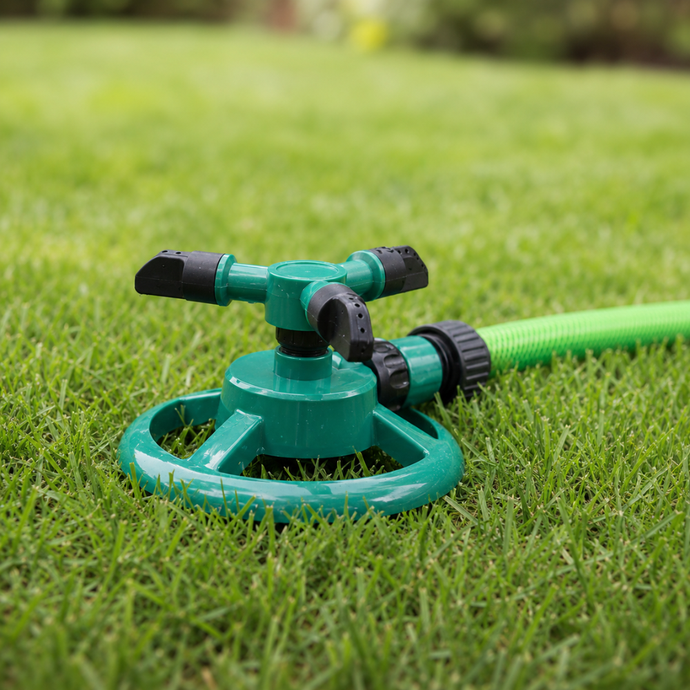 360° Rasensprenger mit 3 verstellbaren Sprüharmen – Automatischer Gartensprinkler für Rasen, Beete & Bewässerung