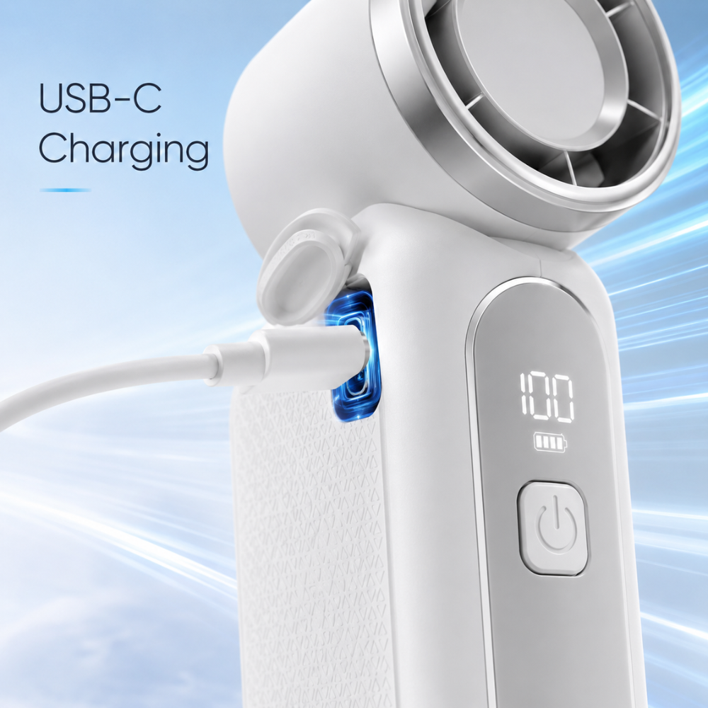 Tragbarer Mini-Turbo-Handventilator – USB-aufladbarer Hochgeschwindigkeits-Ventilator mit 100 Geschwindigkeitsstufen und Digitalanzeige