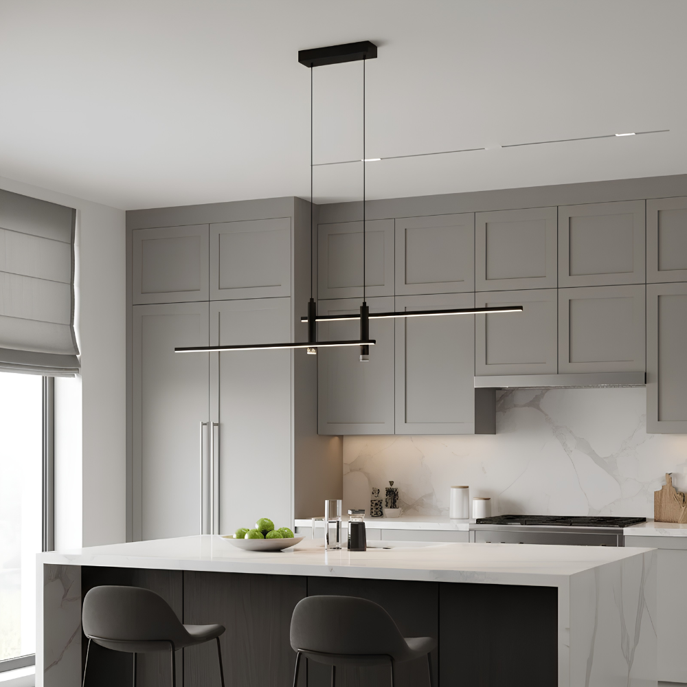 Lineare Pendelleuchte in Schwarz – Höhenverstellbare Metalllampe mit dimmbarem warmem Licht