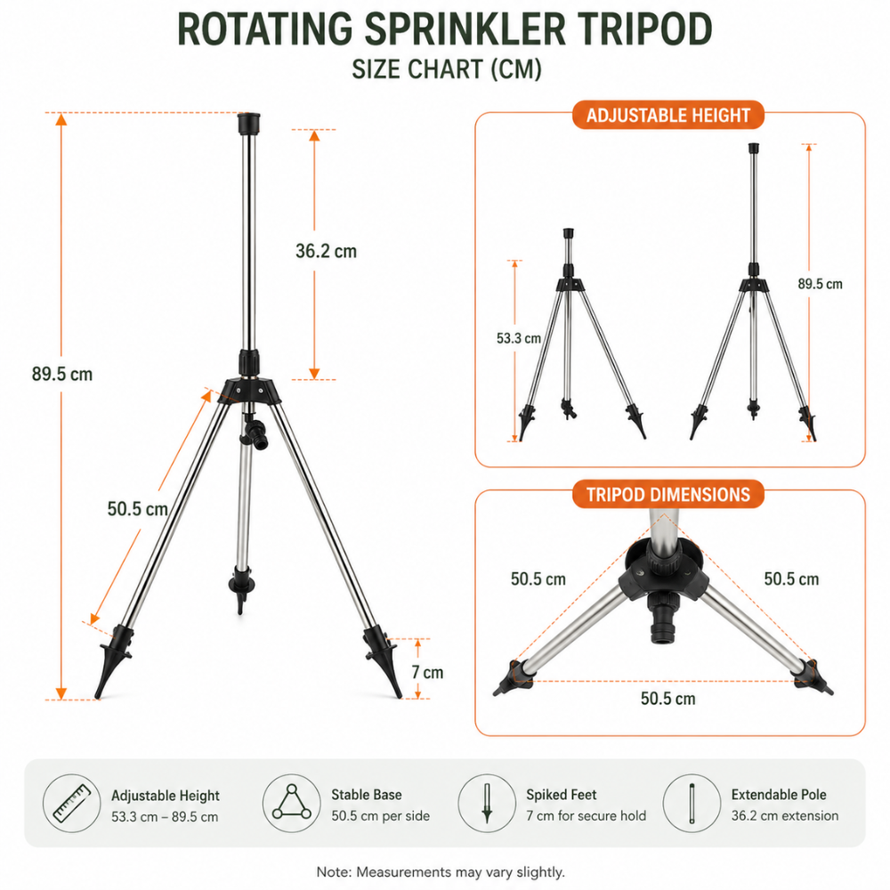 360° Automatischer Rasensprenger mit Edelstahl-Stativ – Höhenverstellbarer Garten-Sprinkler für Rasen, Beete & Bewässerung