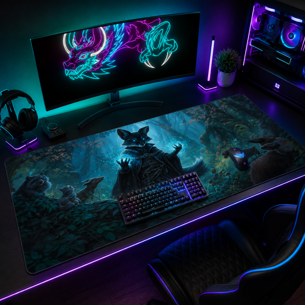 Großes Gaming Mauspad 30 × 60 cm mit Fantasy-Tiermotiv | Rutschfeste Gummi-Schreibtischunterlage mit genähtem Rand