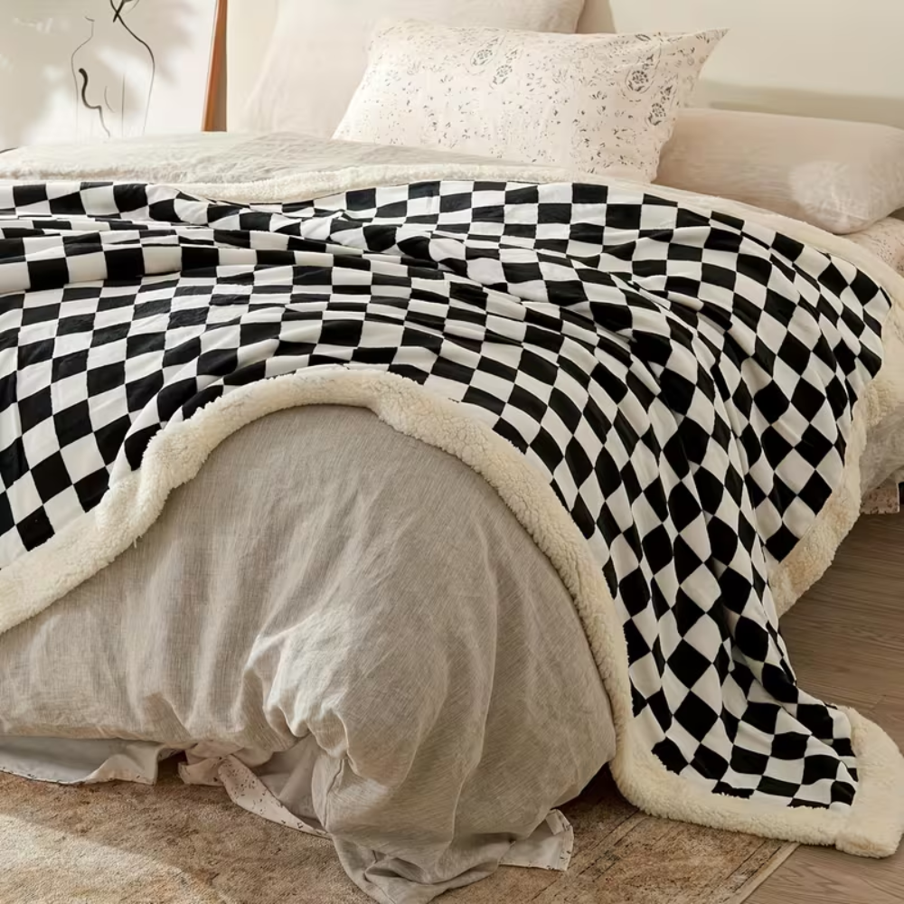 Kuschelige Fleecedecke mit Karo-Muster 150x200 bis 200x230 cm – Dicke Wohndecke für Sofa und Bett