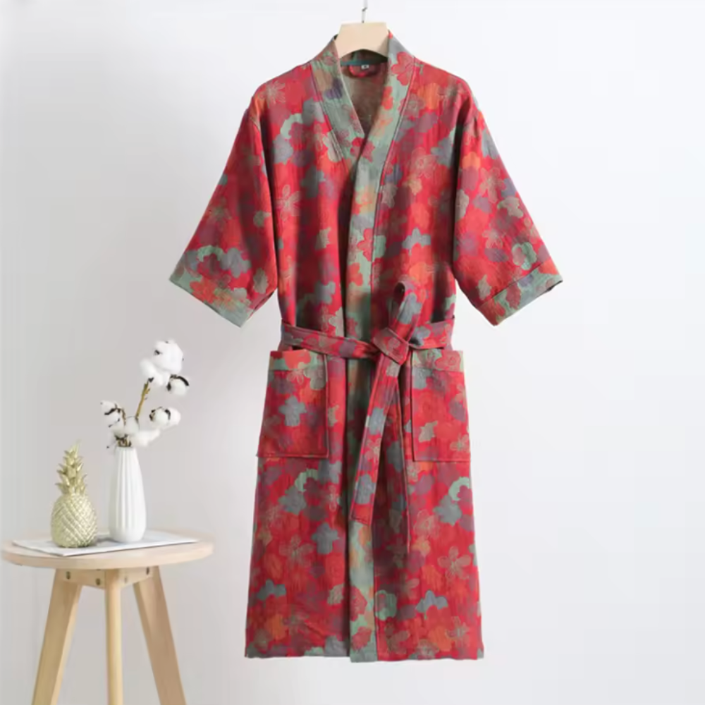 Retro Kimono Bademantel aus Baumwolle - Luftiger Morgenmantel & Loungewear für Damen & Herren