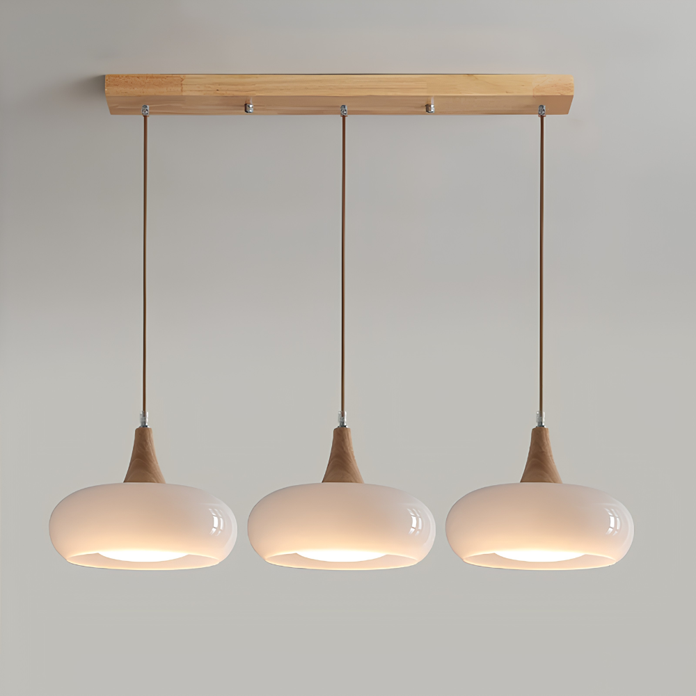 Skandinavische Holz & Glas Hängeleuchte - Moderne Pendellampe mit Holzakzent