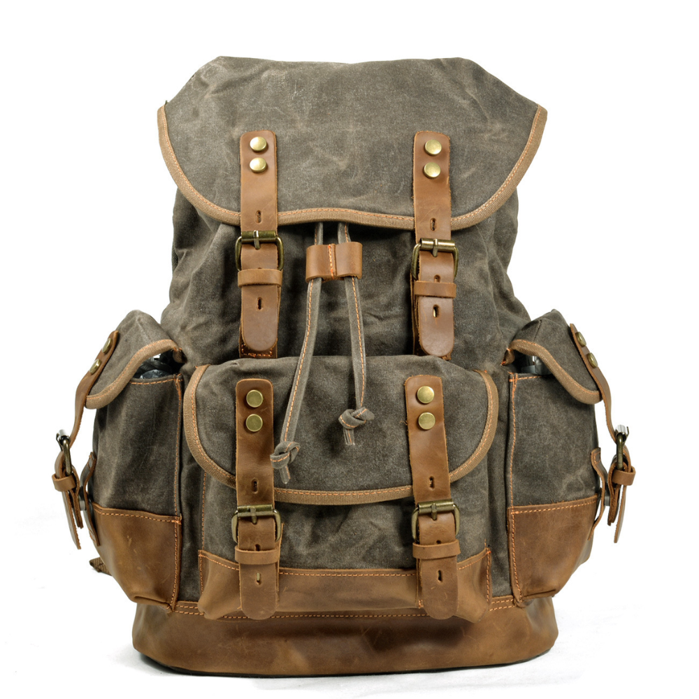 Vintage Wachstuch Canvas Rucksack für Herren - Großer Laptop Tagesrucksack & Reise-Rucksack
