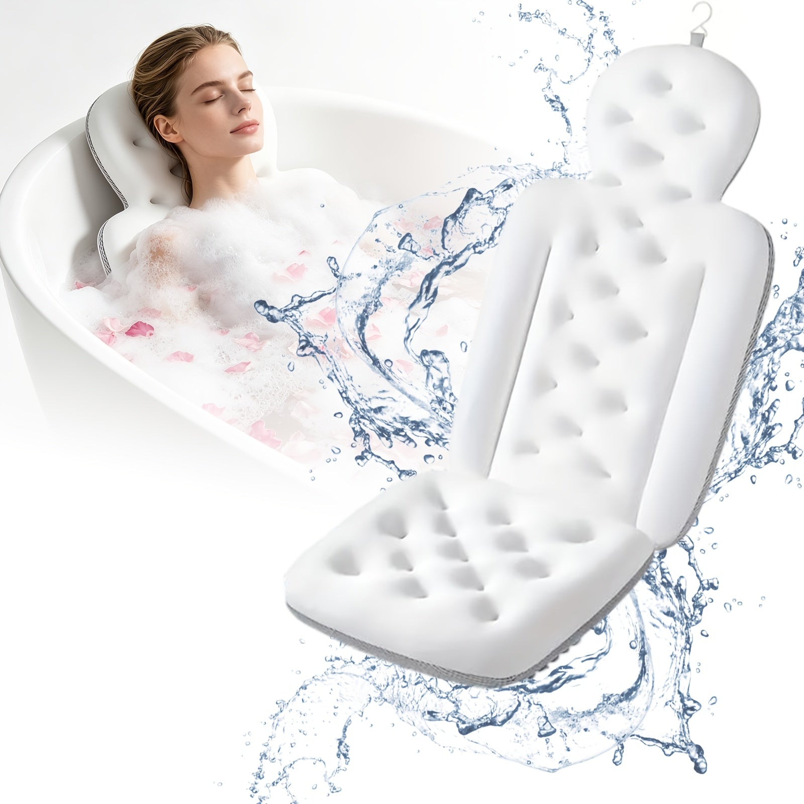 Badewannenkissen mit Nackenstütze – Ergonomisches Badepolster mit Armlehnen für Badewanne, Spa & Entspannung