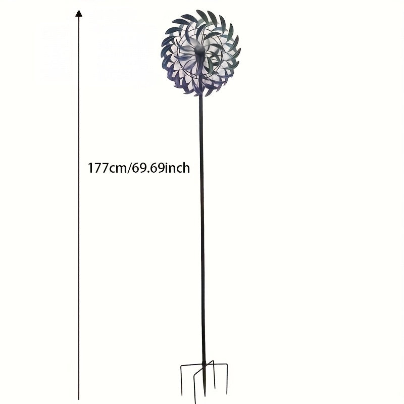 Metall Windspinner für Garten – Kinetische Gartenstecker Deko mit Lila-Blauen Blättern für Rasen, Terrasse & Balkon