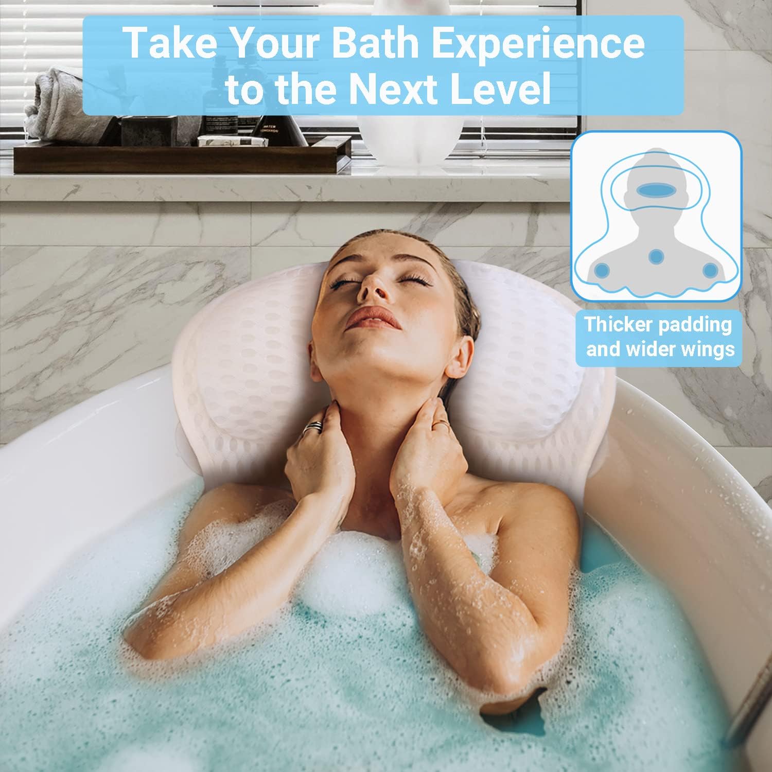 Badewannenkissen mit Nacken- und Rückenstütze – Ergonomisches Badekissen aus 4D-Air-Mesh mit 6 Saugnäpfen