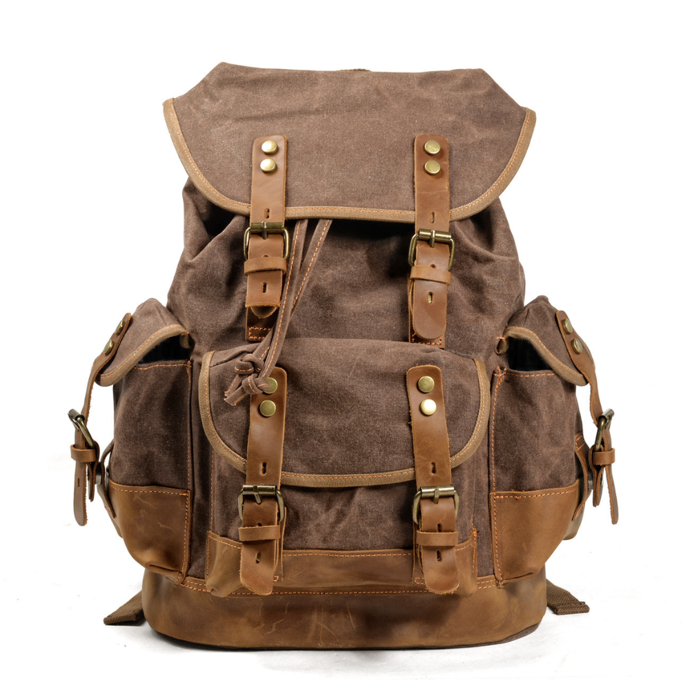 Vintage Wachstuch Canvas Rucksack für Herren - Großer Laptop Tagesrucksack & Reise-Rucksack