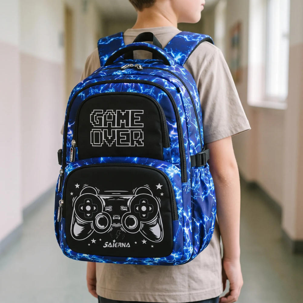 Schulrucksack-Set mit Gaming-Controller-Motiv 46 × 30 × 19 cm – 3-teiliges Polyester-Rucksackset mit Tasche & Federmäppchen