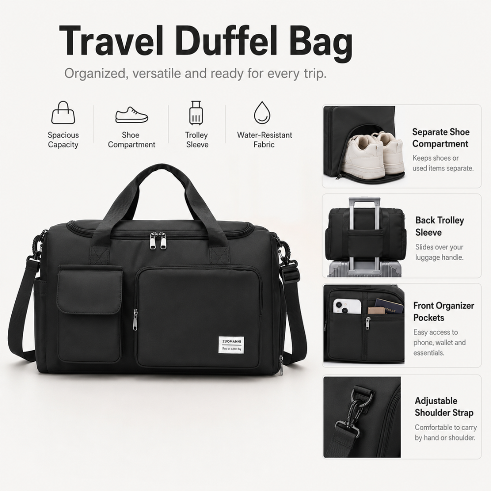 Große Reise- und Sporttasche mit Schuhfach | Faltbare Weekender-Tasche mit Schultergurt und mehreren Fächern