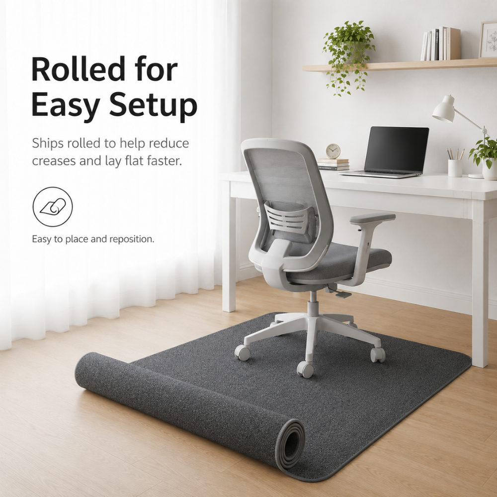 Rutschfeste Bürostuhlmatte aus strapazierfähigem Polyester | Bodenschutzmatte für Schreibtischstuhl und Homeoffice