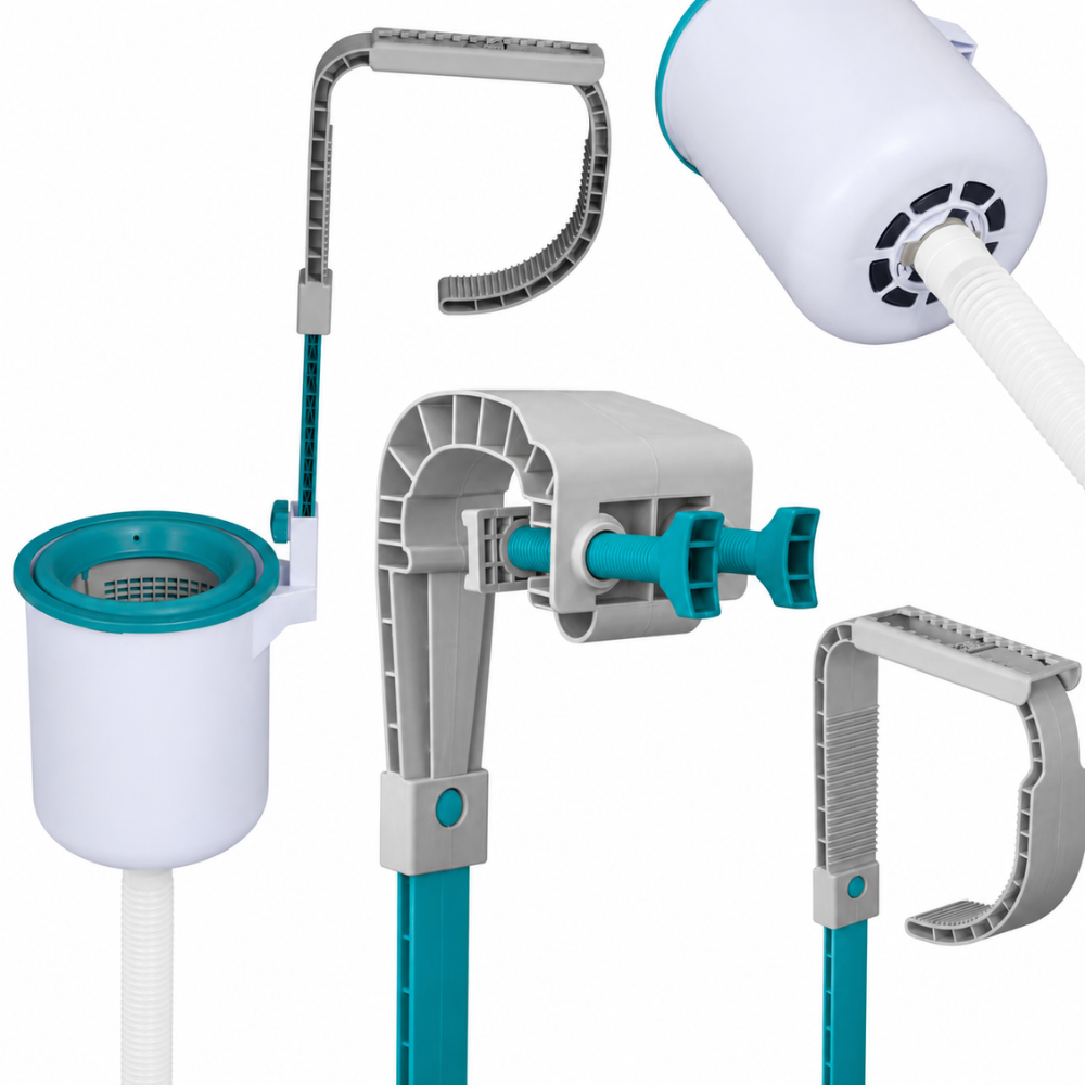 Pool-Oberflächenskimmer für Aufstellpools | Wandmontierter Skimmer mit Schlauch, verstellbarer Halterung und herausnehmbarem Filterkorb