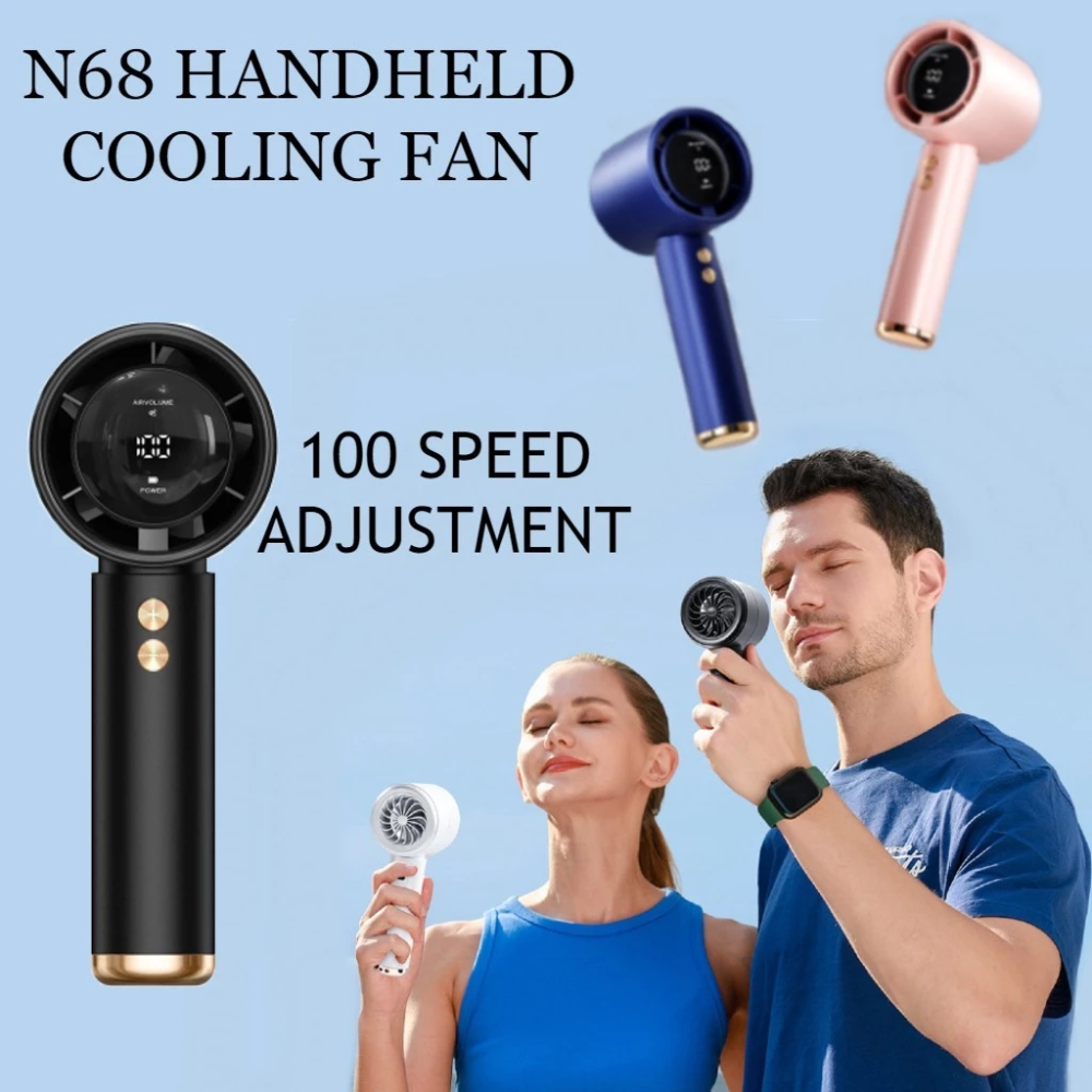 Tragbarer Mini-Turbo-Handventilator mit Digitalanzeige – USB-C aufladbarer Hochgeschwindigkeits-Ventilator mit 100 Geschwindigkeitsstufen für Reisen, Büro und Outdoor