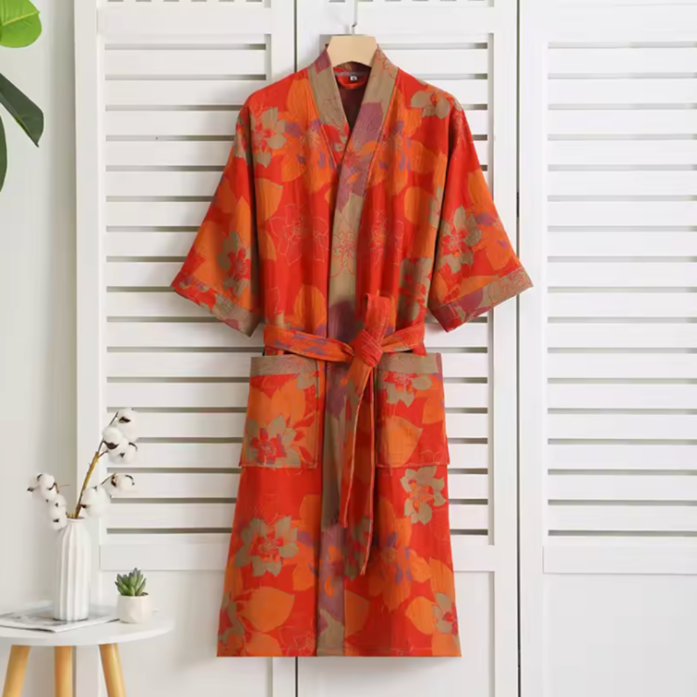 Retro Kimono Bademantel aus Baumwolle - Luftiger Morgenmantel & Loungewear für Damen & Herren