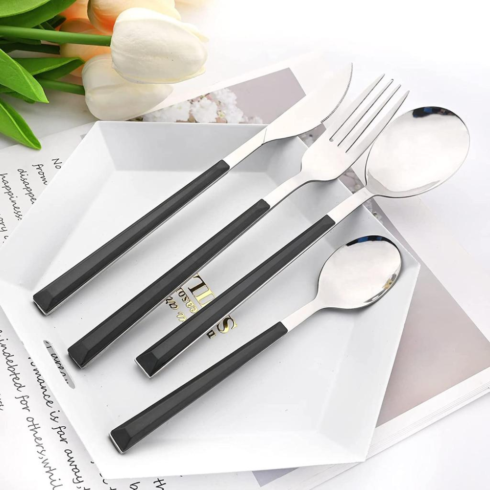 Elegantes Besteck-Set mit Holzimitat Griff - Stilvolles Essbesteck für Küche & Festlich gedeckten Tisch
