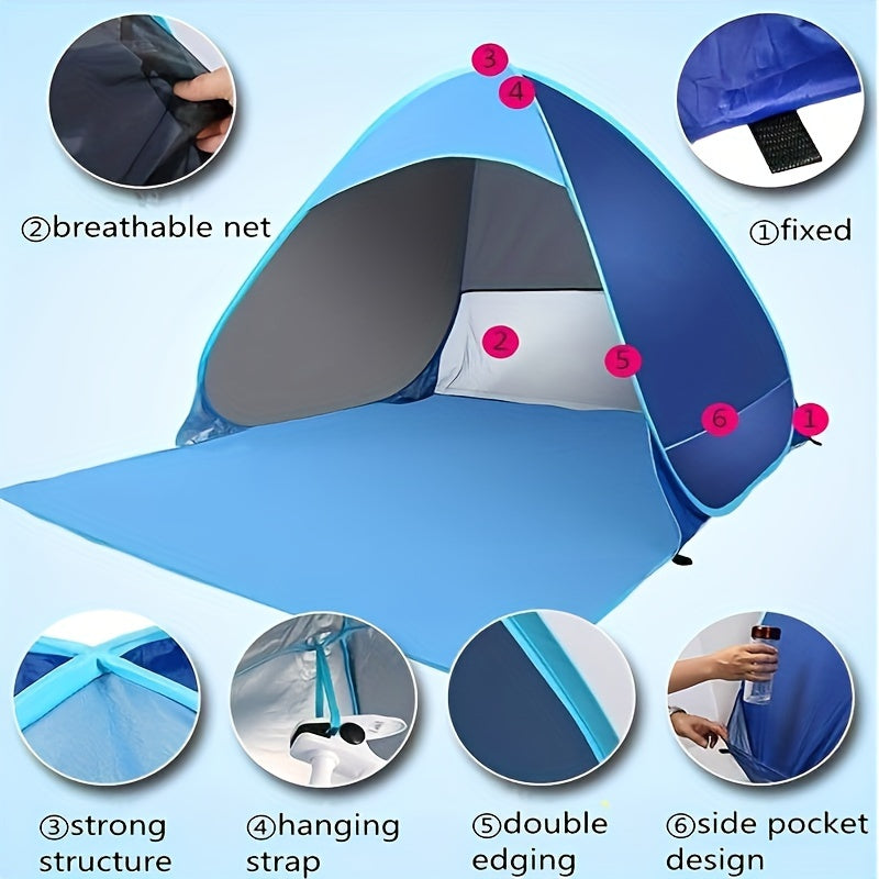 Pop-Up Strandmuschel für 2 Personen – Leichtes Strandzelt mit Sonnenschutz, Tragetasche & Heringen für Strand, Camping & Picknick