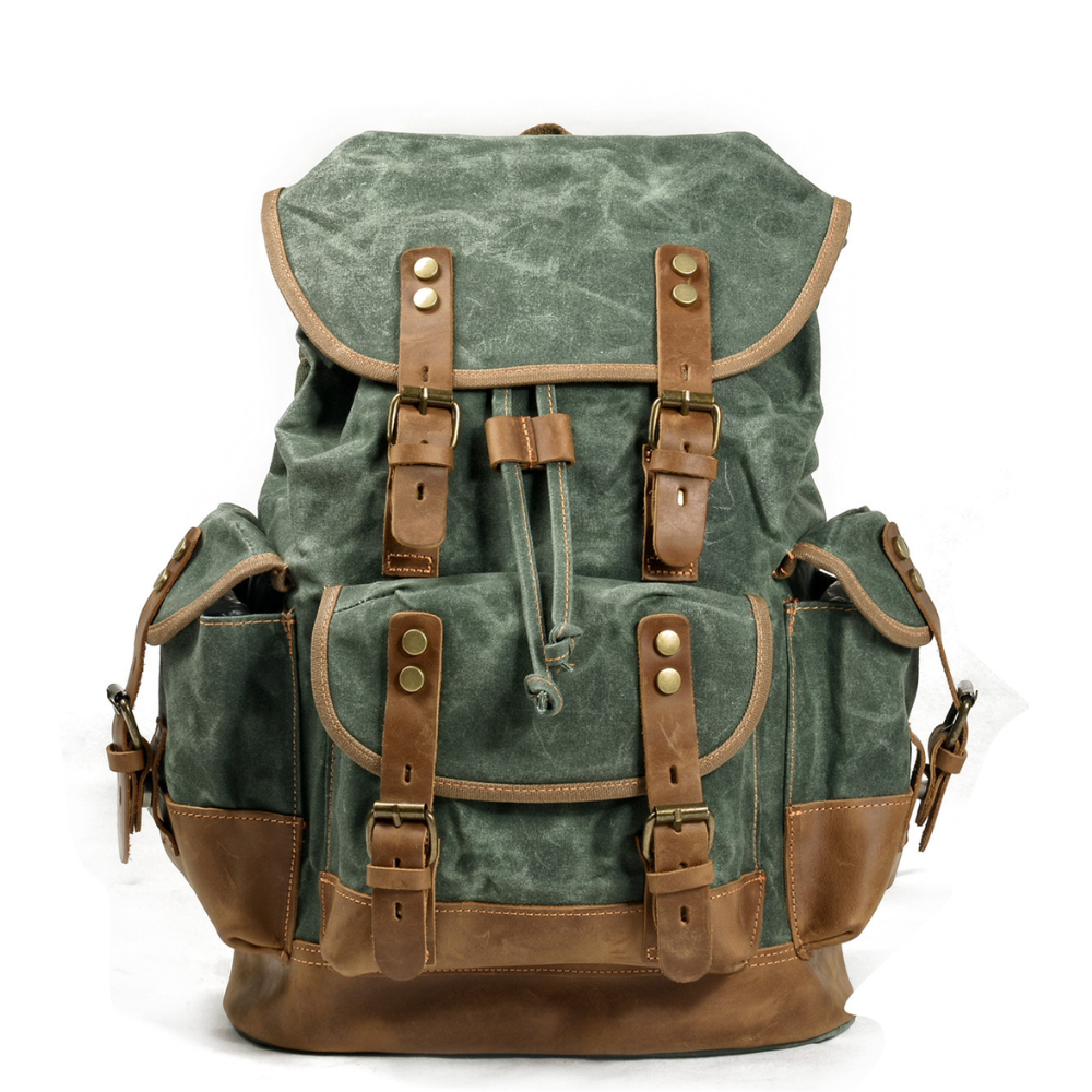Vintage Wachstuch Canvas Rucksack für Herren - Großer Laptop Tagesrucksack & Reise-Rucksack