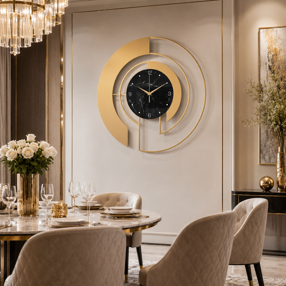 Moderne Metall Wanduhr in Glasoptik – Runde Designer Uhr mit geometrischem Muster & leisem Uhrwerk für Wohnzimmer