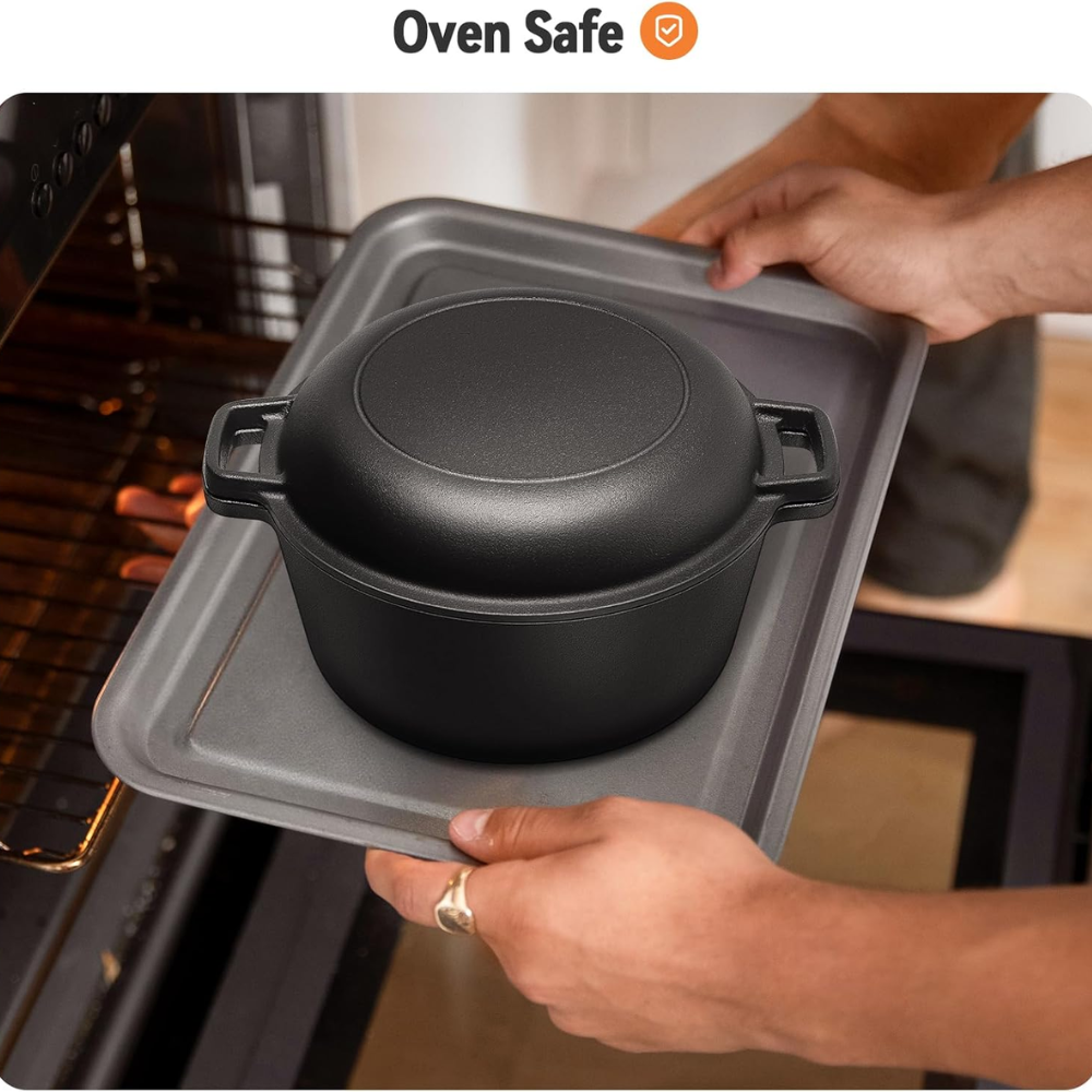Gusseisen Dutch Oven 26/28 cm – 2-in-1 Schmortopf mit Pfannendeckel für Brot, Braten, Backen & Camping