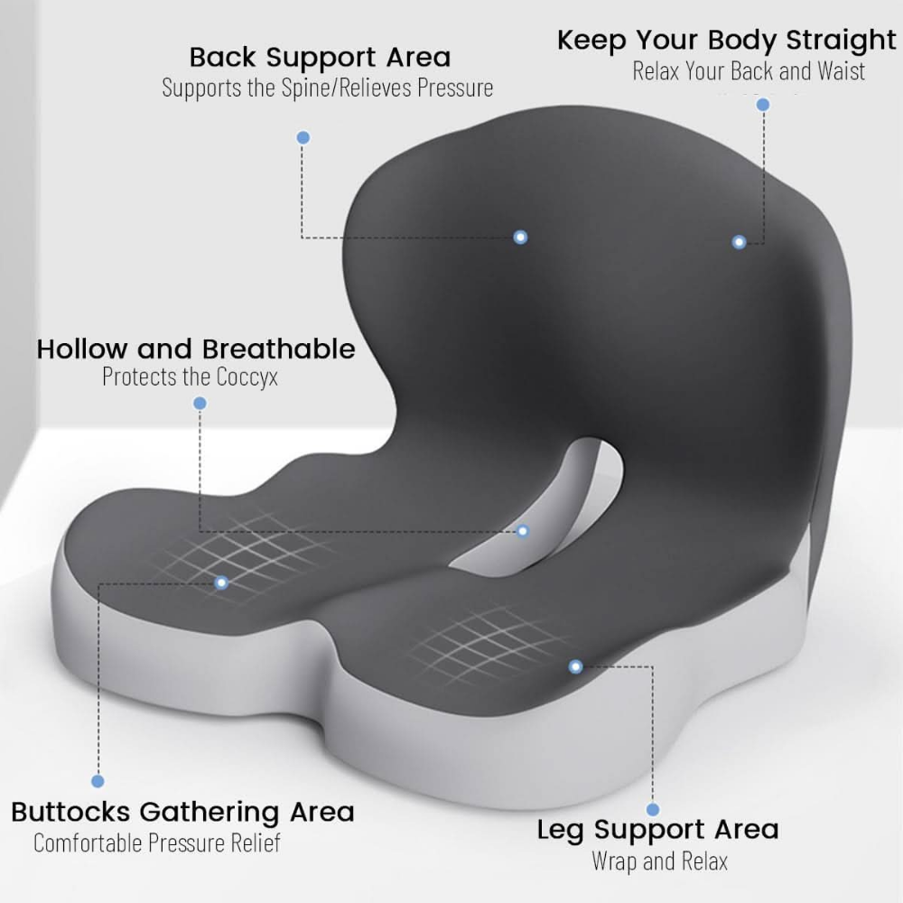 Orthopädisches Sitzkissen für bessere Haltung - Rutschfester Memory-Schaum Kissen für Stühle