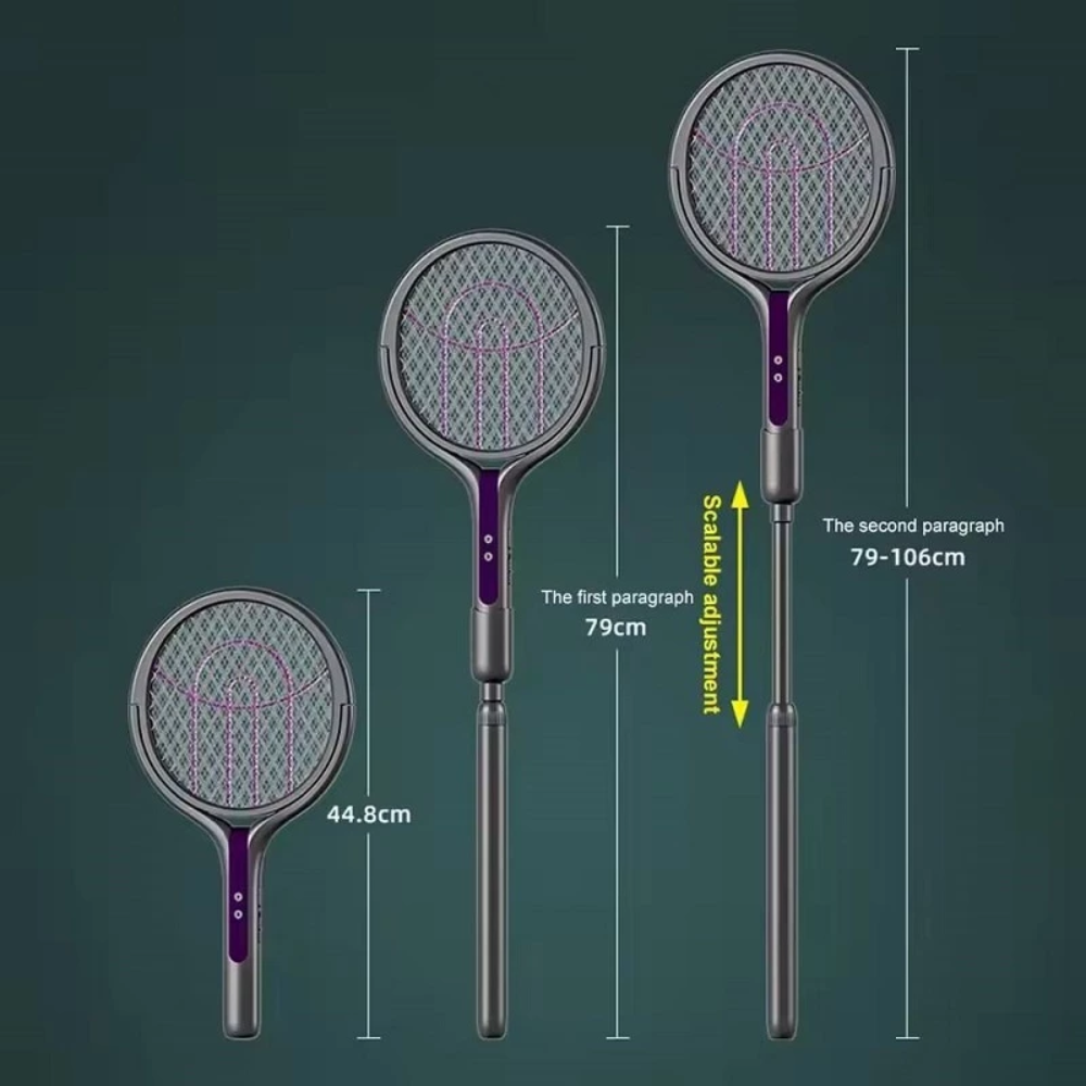 Elektrische Mückenklatsche 2-in-1 – Wiederaufladbarer Insektenvernichter mit UV-Licht, Teleskopstange & USB-Ladung