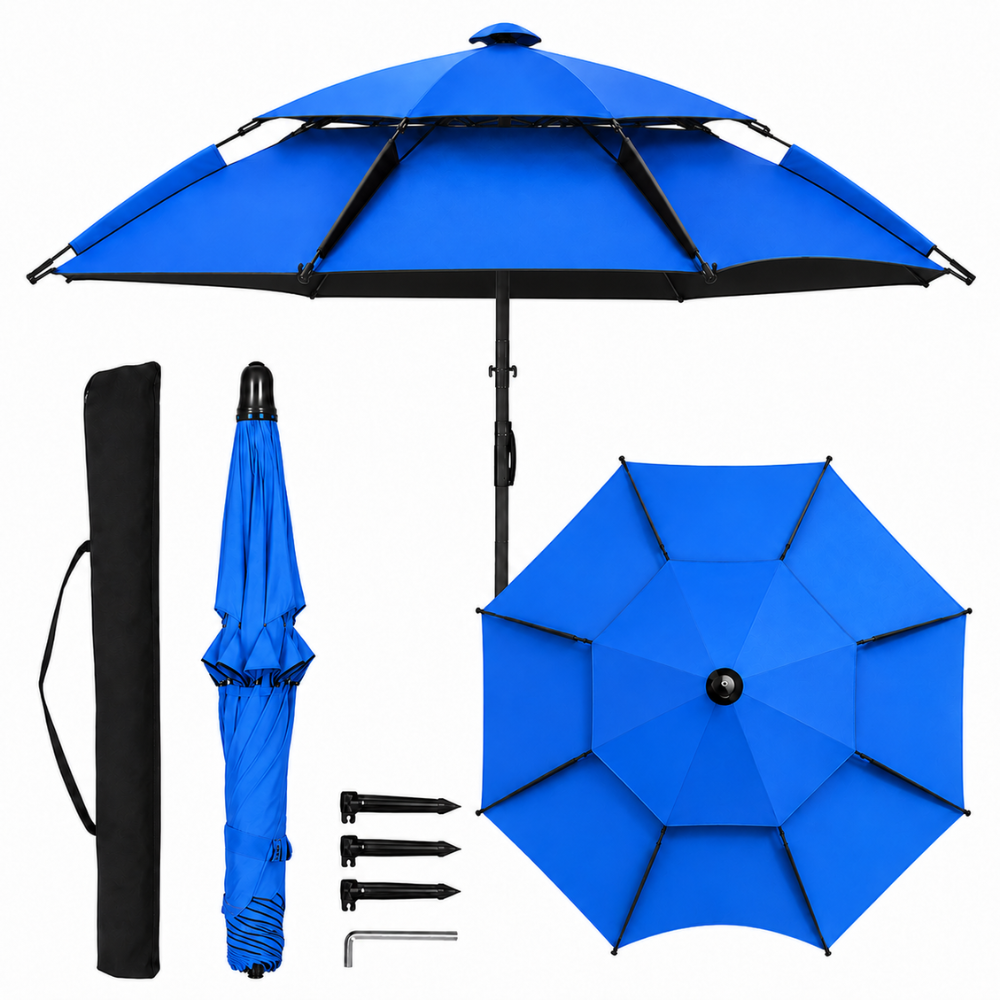 Verstellbarer Sonnenschirm Outdoor 2 m 2,2 m 2,4 m Strandschirm Gartenschirm Wasserabweisend für Terrasse Camping Strand