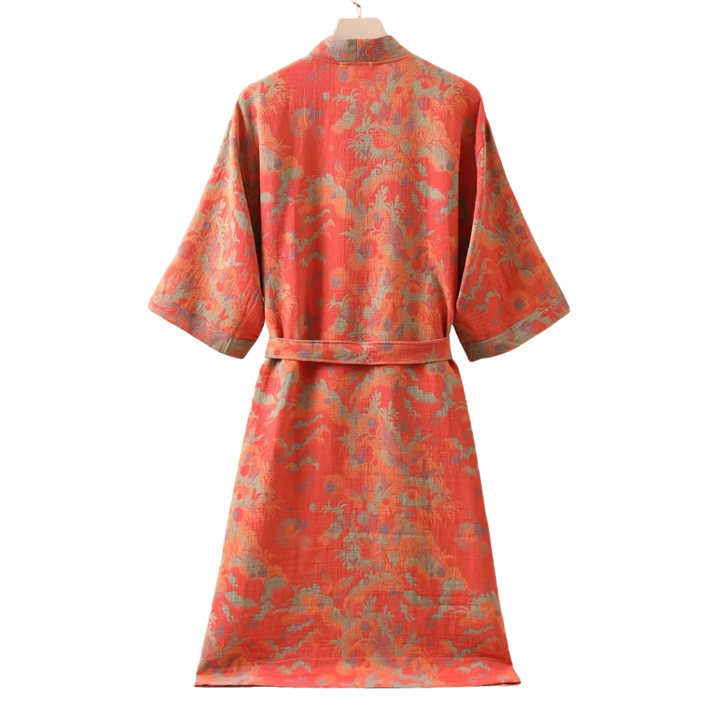 Baumwoll-Gaze Kimono Bademantel - Leichter Morgenmantel & Loungewear für Damen & Herren