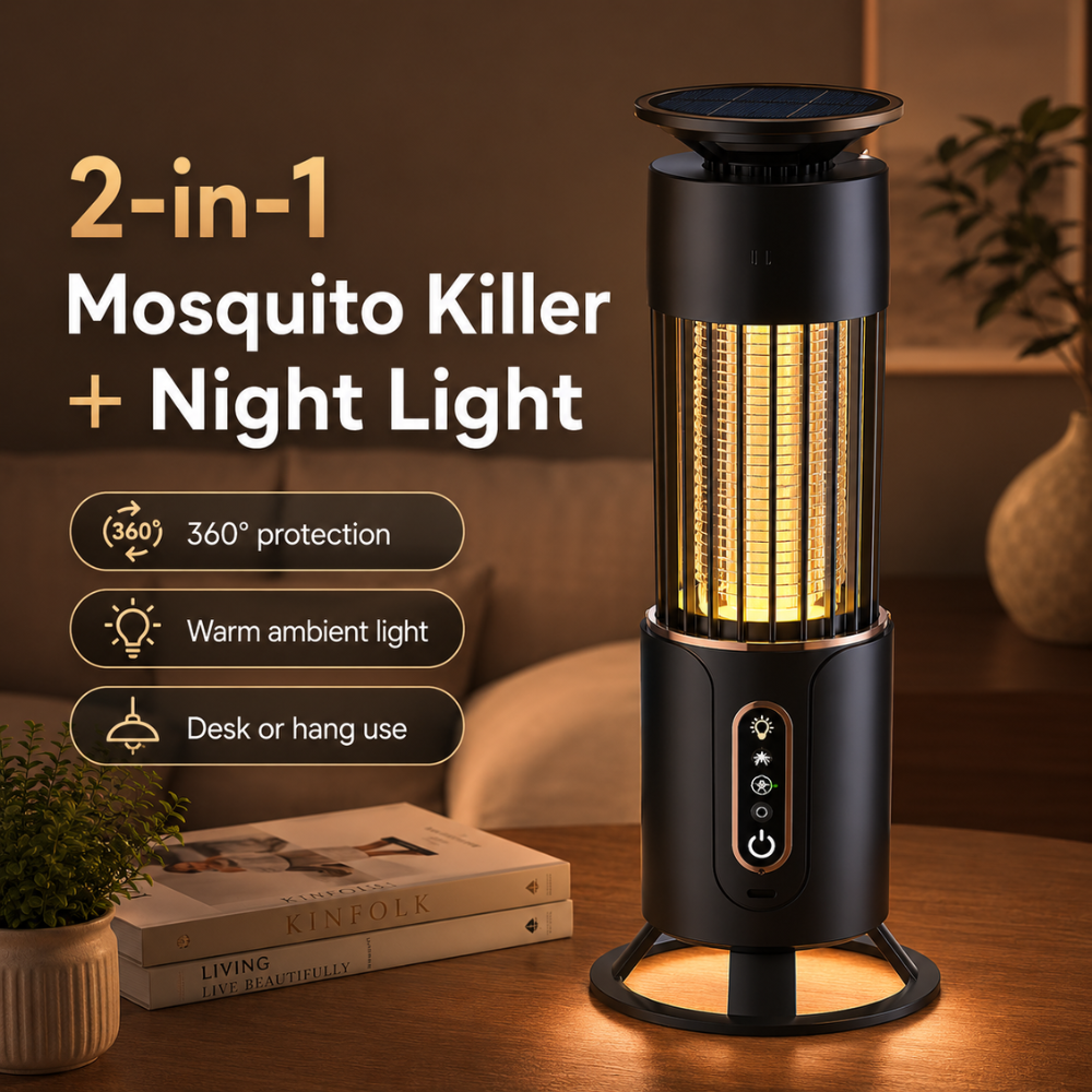 Wiederaufladbare Mückenlampe 2-in-1 – Elektrische UV Insektenfalle mit Nachtlicht für Camping, Balkon & Zuhause