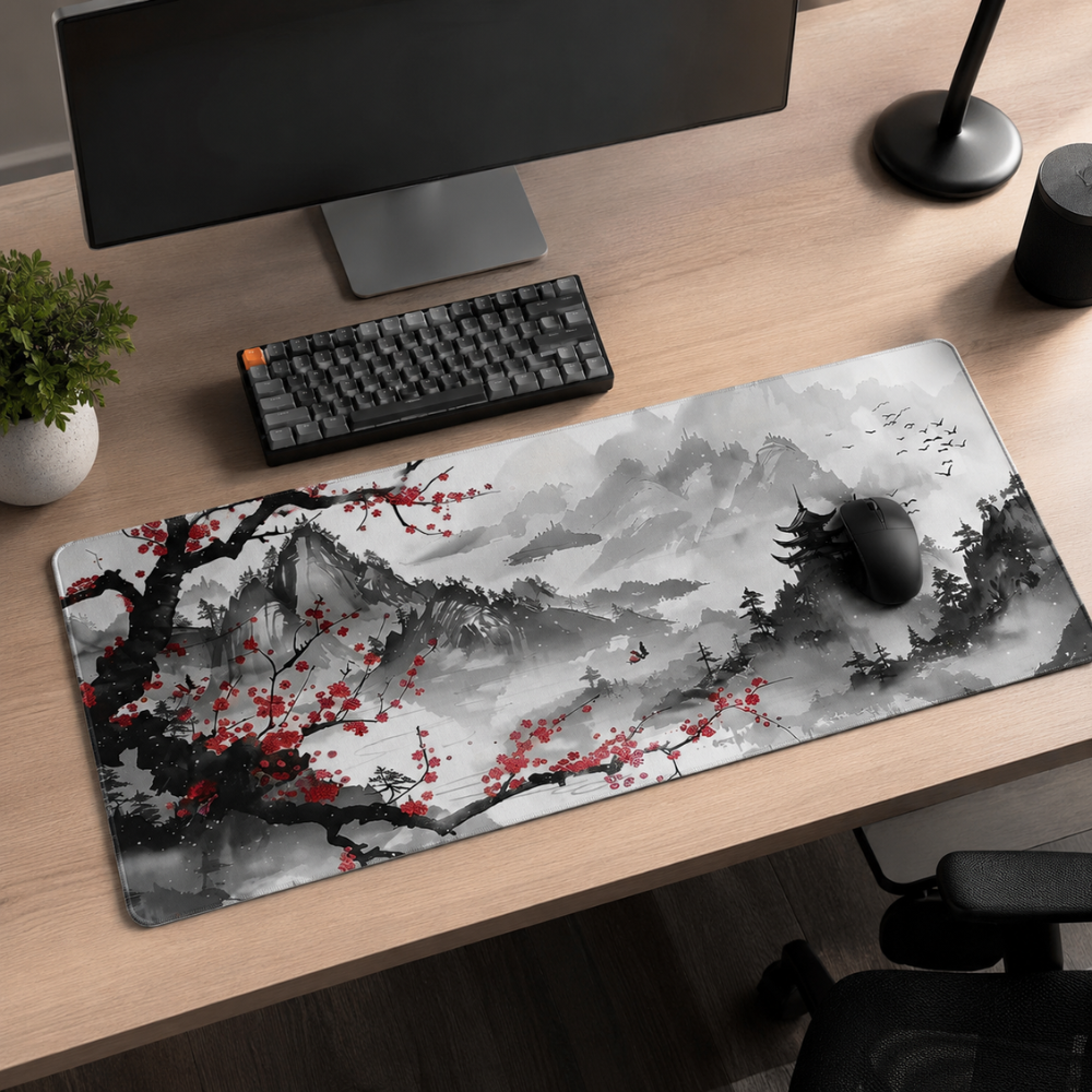 Schreibtischunterlage & XXL Gaming-Mauspad 100 × 50 cm – Sakura-Landschaft bei Nacht, rutschfeste Stoffmatte für Büro, Homeoffice, Schule & Gaming