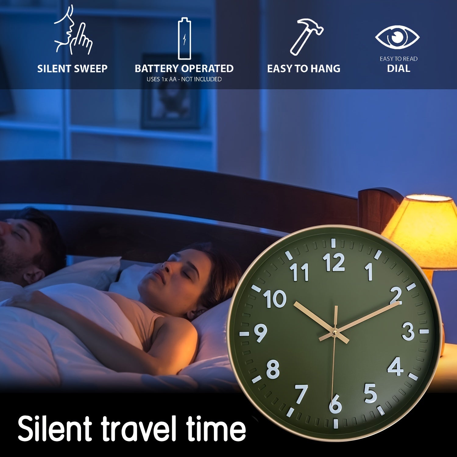 Wanduhr Grün Geräuschlos – Moderne Runde Quarzuhr mit Goldrand für Wohnzimmer, Küche & Schlafzimmer
