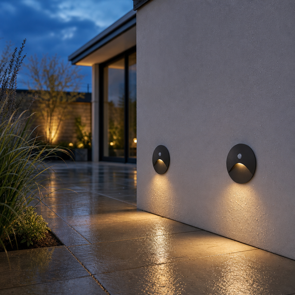 LuminiPath LED Wandleuchte Schwarz Rund im Aussenbereich auf Terrasse, IP65 wasserdicht