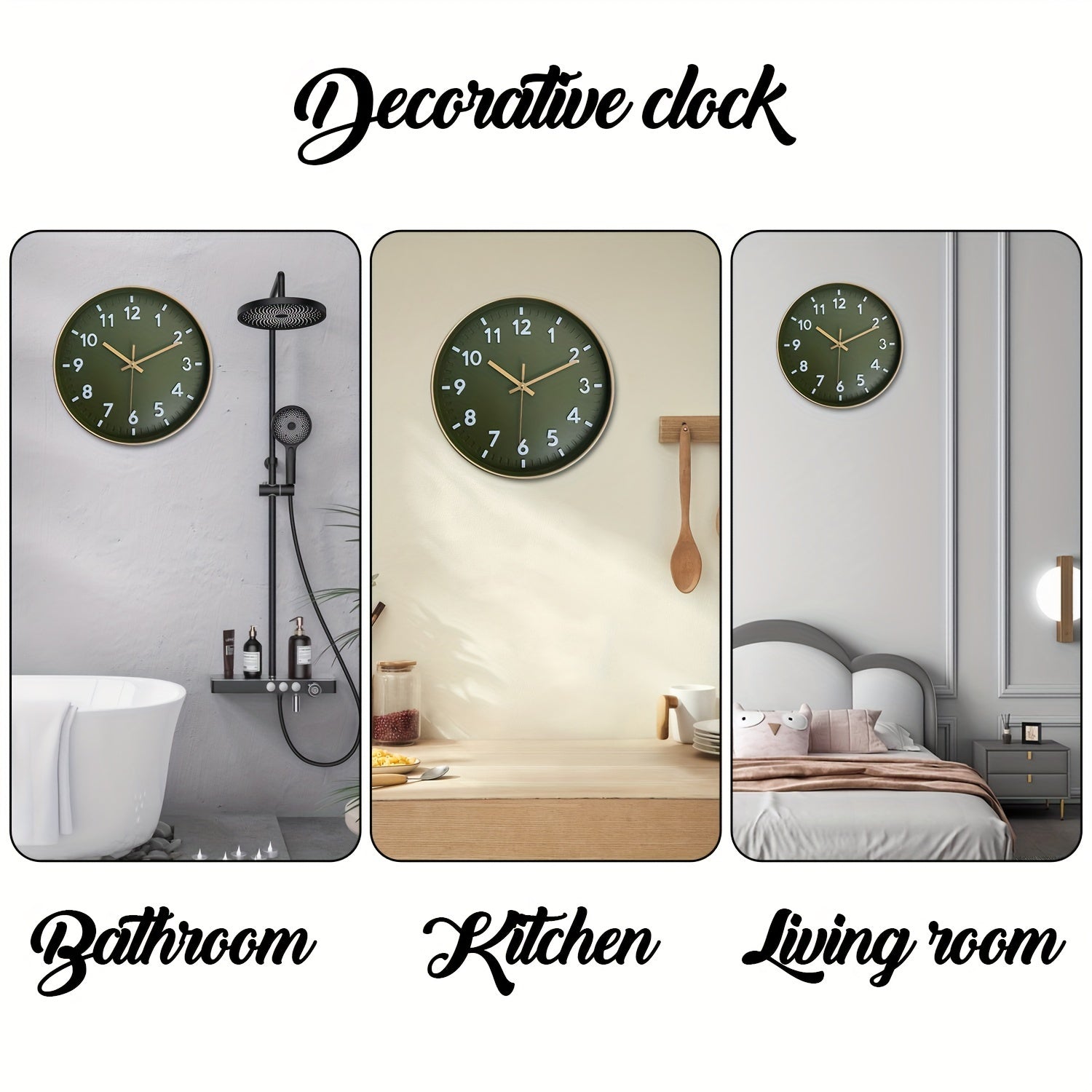 Wanduhr Grün Geräuschlos – Moderne Runde Quarzuhr mit Goldrand für Wohnzimmer, Küche & Schlafzimmer