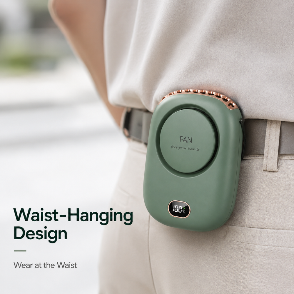 Tragbarer Halsventilator mit Display – USB-aufladbarer Mini-Ventilator mit 3 Geschwindigkeitsstufen und Trageband für Reisen & Outdoor