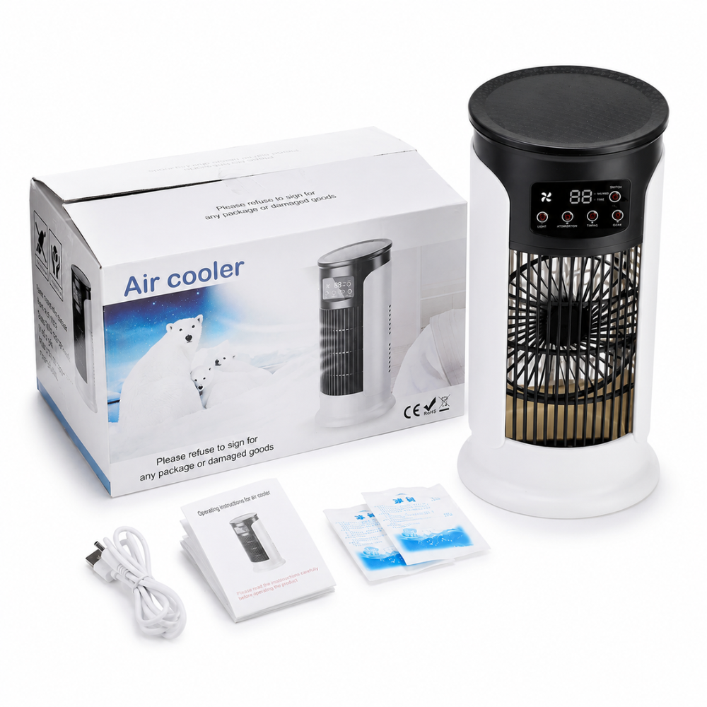 Mobiler Luftkühler 3 in 1 mit Sprühnebel USB Tischventilator LED Anzeige Timer für Büro Schlafzimmer