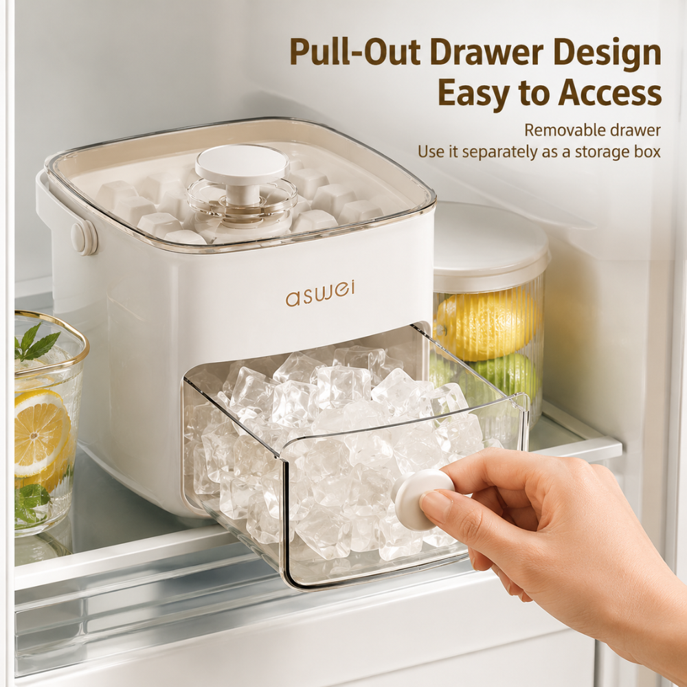 2 in 1 Eiswürfelform mit Deckel und Aufbewahrungsbox 48 Fächer Manuelle Eiswürfelbox 300 ml