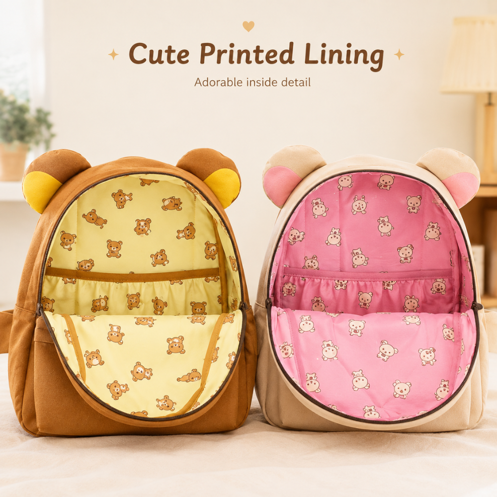 Kawaii Bären-Rucksack 43 × 30 cm – Wasserabweisender Schulrucksack mit Ohren & Frontfach für Schule, Uni & Reisen