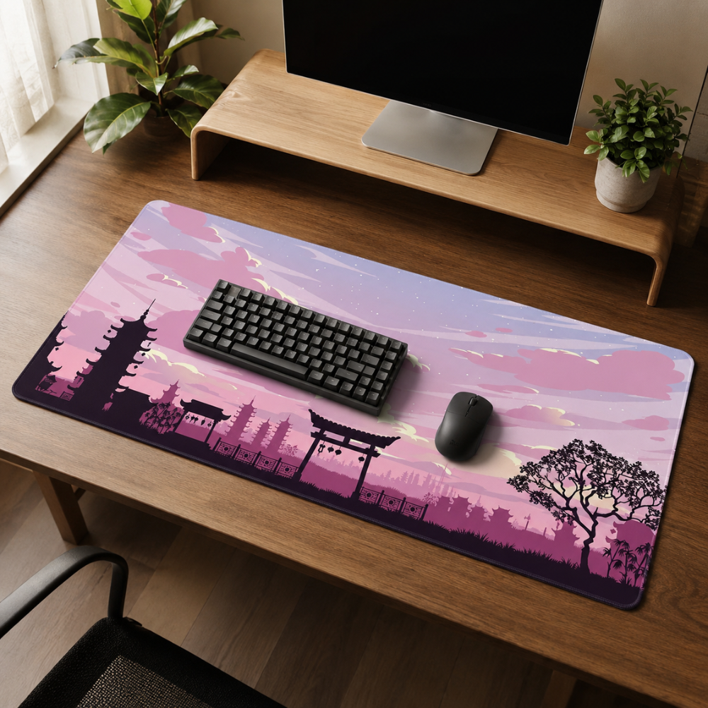Schreibtischunterlage & XXL Gaming-Mauspad 100 × 50 cm – Sakura-Landschaft bei Nacht, rutschfeste Stoffmatte für Büro, Homeoffice, Schule & Gaming