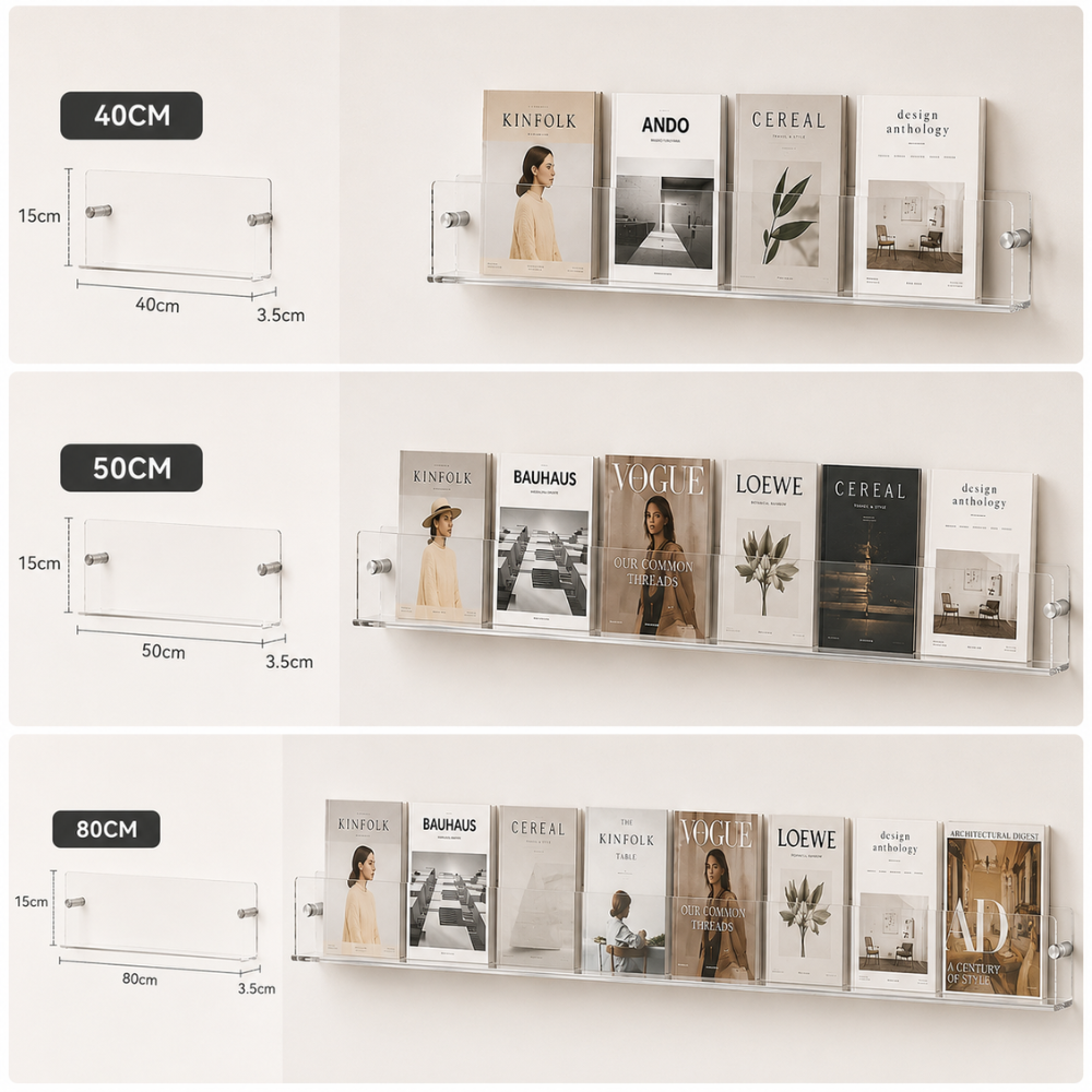 Transparentes Wandregal aus Kunststoff Wandmontierter Prospekthalter für Bücher Zeitschriften Magazine Büro Zuhause